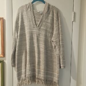 Tommy Bahama Cream Beige V-Neck Fringe Knit Tunic